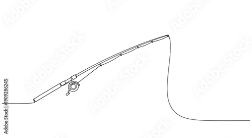 Fishing rod angled with line in simple line art