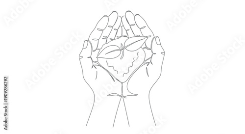 Hands Caring for a Heart-Shaped Plant Sapling