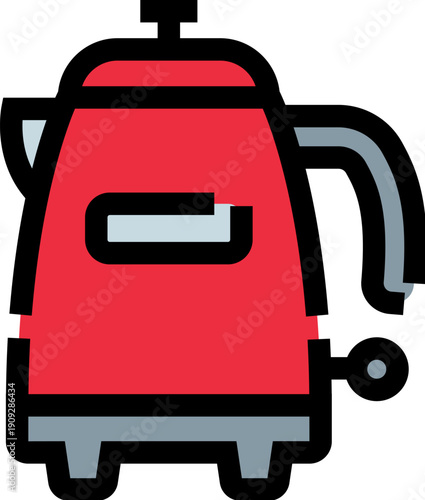 Red electric kettle on white background, modern kitchen appliance for quickly heating water to prepare tea, coffee and hot drinks, compact, convenient household tool