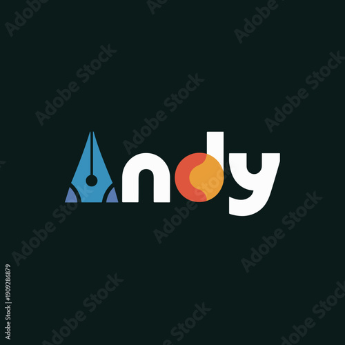 Modern Andy Logo Design with Minimalist Pen Nib Icon and Vibrant Circular Abstract Typography