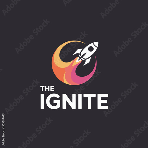 Modern The Ignite Tech Logo with Minimalist Rocket Ship Launch Icon and Vibrant Gradient Fire Tail