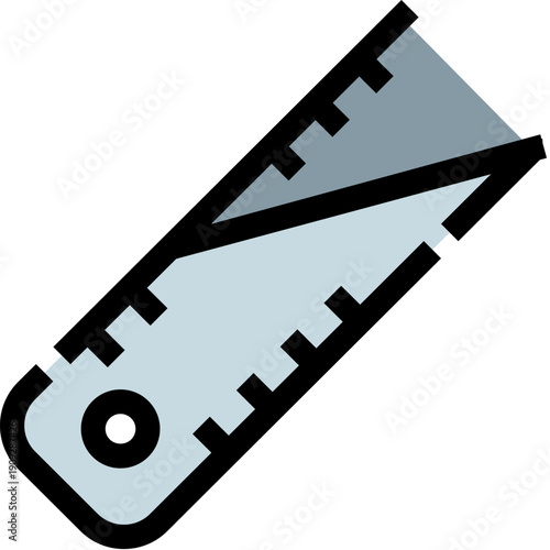 Folding ruler icon showing a retractable measuring scale for precision work in construction, architecture, drafting, engineering and education, minimalist flat light blue design