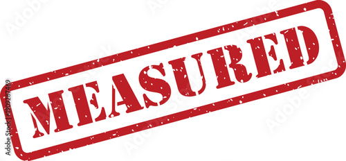 Grungy red measured stamp with a textured look on a simple white surface