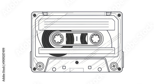 Vintage Cassette Tape Sketch - Retro Audio Recording Media
