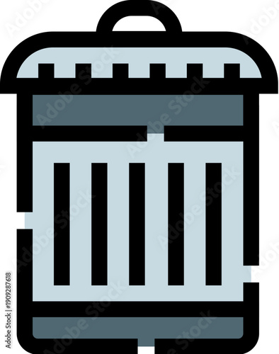 Garbage bin outline icon with clean lines and flat design, pixel perfect on white background, ideal for uiux, apps and web interfaces depicting delete, dispose or recycle actions