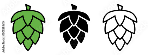 Hopfensymbol in dünner Linie, flach und farbig