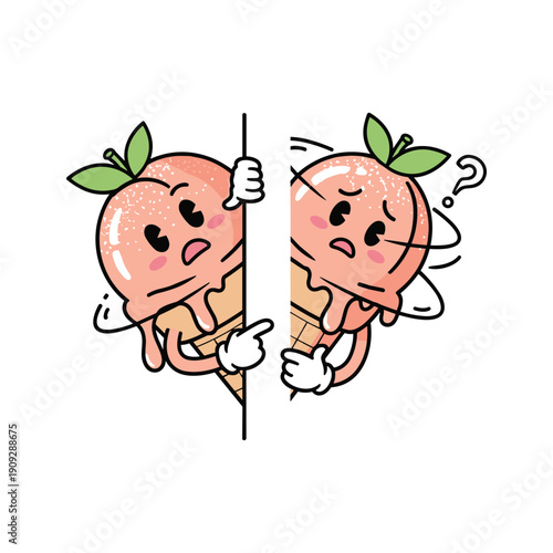 Cartoon ice cream cones disagreeing with each other in a humorous illustration with copy space