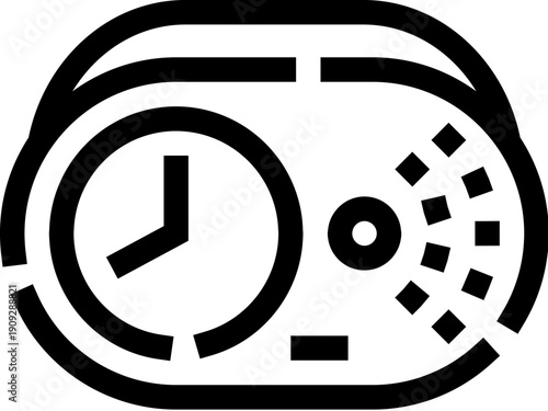 Alarm clock device featuring an analog watch face and a speaker grill, symbolizing time management, morning routines, waking up, and schedule adherence