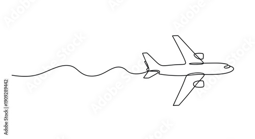 Minimalist Single Line Illustration of an Airplane in Flight
