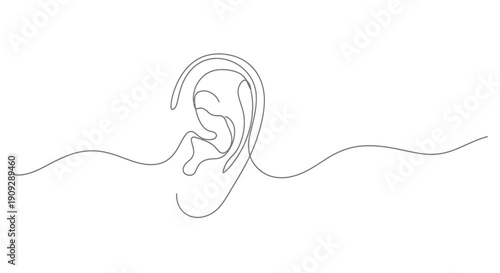 Single Line Art Illustration of a Human Ear