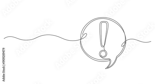 Abstract Single Line Art of an Exclamation Mark in a Speech Bubble