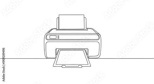 Single Line Art of a Printer with Paper