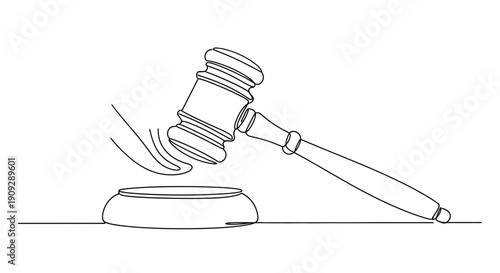 Single Line Drawing of Hand Holding a Gavel