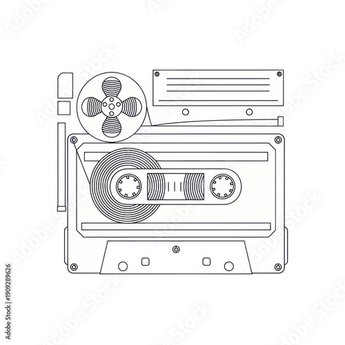 Retro Cassette Tape and Reel to Reel Outline Icon