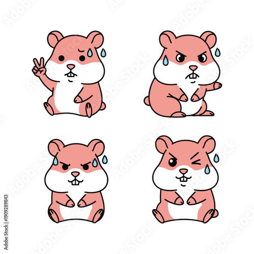 Cute cartoon hamster emoticons showing different emotions with tears and gestures