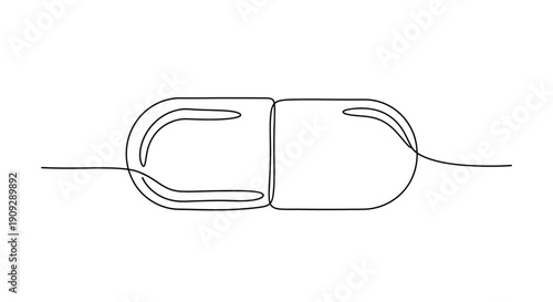 Continuous line art of a capsule pill, health, medicine, treatment concept