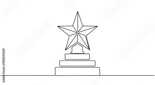 Star Award Trophy on Pedestal, Minimalist Line Drawing