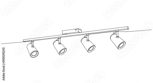Modern Track Lighting Fixture, Continuous Line Illustration