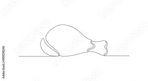 Cooked Chicken Leg, Minimalist Line Art Vector