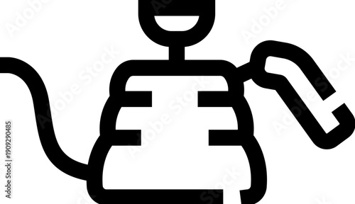 Gooseneck kettle with slim spout for precise pour over coffee and tea brewing, minimalist black and white outline ideal for cafe, barista, kitchenware, and interface design