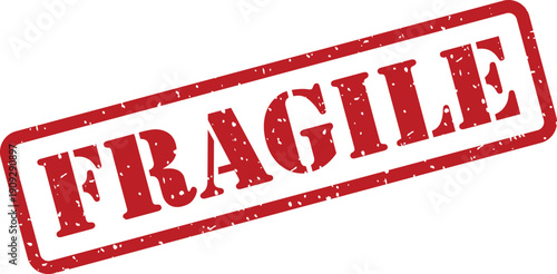 Prominent red grunge fragile rubber stamp indicating careful handling and delicate item warning for packages