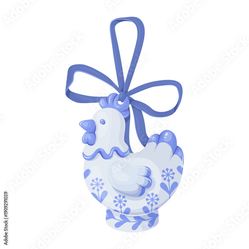 Blue white painted chicken figurine