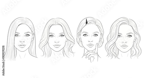 Diverse Female Faces Sketch Collection: Beauty, Style, and Individuality