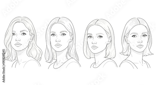Diverse Female Faces, Diverse Hairstyles, Line Art Portraits, Minimalist Beauty Illustrations