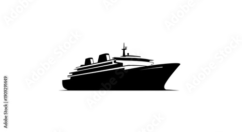 Silhouette of a modern cruise ship on a white background