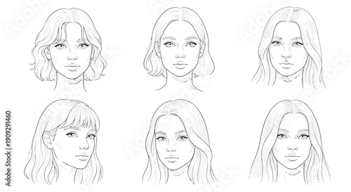 Diverse Female Hairstyles Collection: Sketch Art of Women's Haircuts