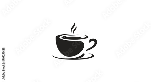 Steaming Coffee Cup Silhouette Icon, Hot Beverage, Morning Drink, Cafe Emblem