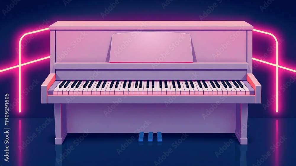 Fototapeta premium Sleek Modern Grand Piano in Sci-Fi Neon Environment
