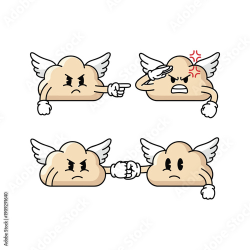 Cartoon Cupid characters showing rejection and heartbreak in a humorous illustration style