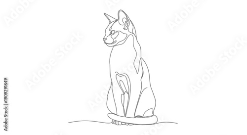 Elegant line art illustration of a graceful sitting cat