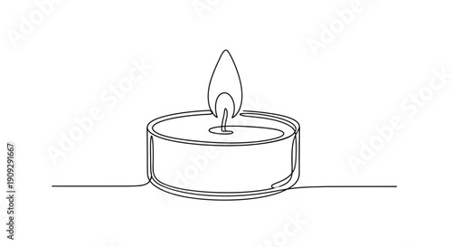 Simple line art of a single burning tea candle