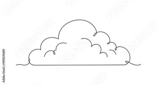 Stylized continuous line drawing of a fluffy cloud