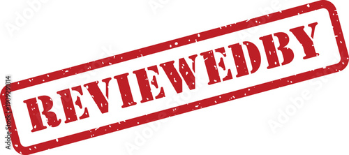 Prominent red rubber stamp mark displaying the full word REVIEWEDBY on a clean white surface