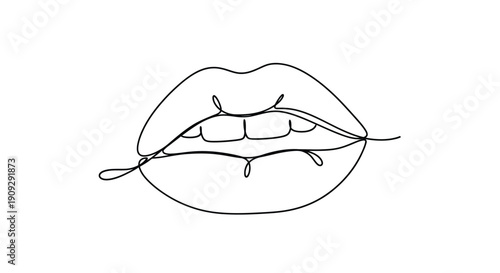 Kissing Lips Biting Lip Line Art - Sensual, Seductive, and Desire