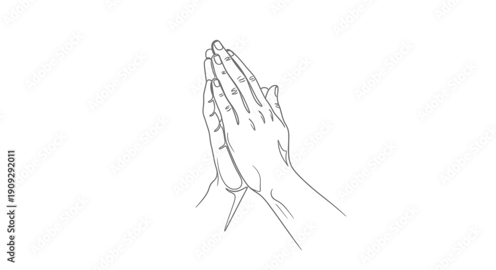 Naklejka premium Praying Hands Line Art, Gesture of Hope
