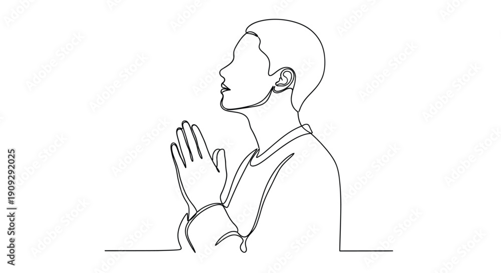 Fototapeta premium Person in Prayer Continuous Line Art