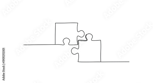 Two Puzzle Pieces Connecting Line Art