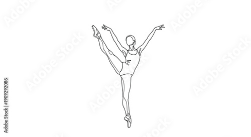 Ballerina in Graceful Pose, Single Line Art