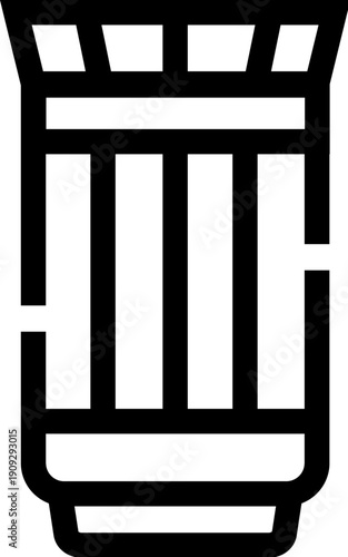 Camera lens line art icon showing minimalist outline of optical zoom and focus controls for photography and videography equipment clean black and white ui symbol for apps and design