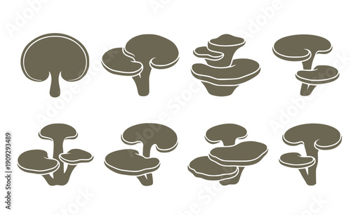 Reishi Mushroom Silhouette Set - Black Lingzhi Kidney Shape Fungi Graphics for Immunity and Wellness Isolated on White