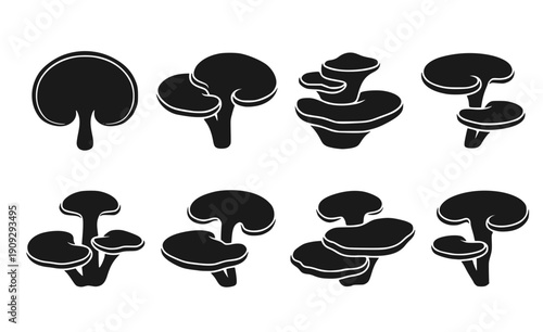 Reishi Mushroom Silhouette Set - Black Lingzhi Kidney Shape Fungi Graphics for Immunity and Wellness Isolated on White