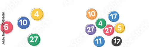 Colorful Numbered Bingo or Lottery Balls Set Isolated on White Background, Game Tokens with Random Numbers in Flat Vector Style