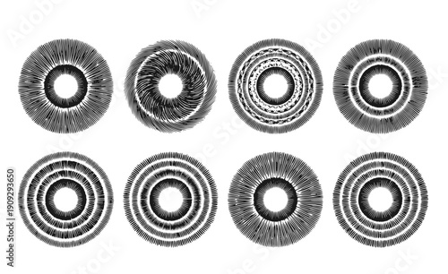 Mushroom Spore Print Silhouette Set - Black Radial Symmetry Fungi Identification Graphics Isolated on White