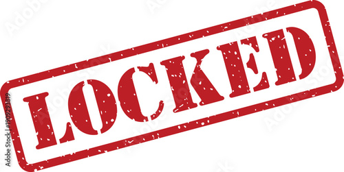 Red grunge style rubber stamp clearly showing the word LOCKED on a clean isolated white surface