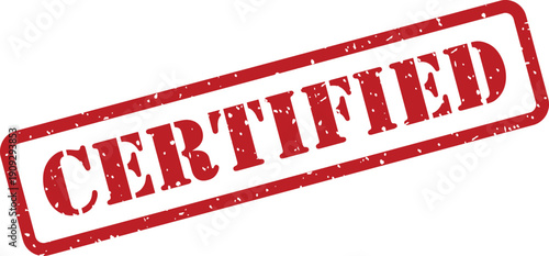 Red grungy rubber stamp impression displaying the word CERTIFIED diagonally on a crisp white backdrop