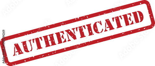 Red rubber stamp with the word AUTHENTICATED clearly visible on a white textured background